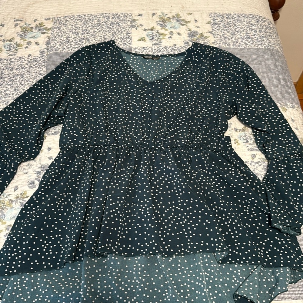 SHEIN curve long sleeve high low blouse